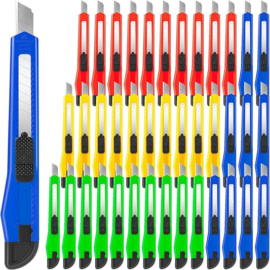 40 Pack Utility Knife Box Cutter Retractable, 9mm Snap-Off Box Cutters, Box Knife with Slide Lock, Lightweight Razor Knife Exacto Knife for Office, Home, Crafts, Hobby Use