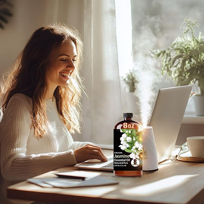 Jasmine Essential Oil, Jasmine Oil 8 Fl Oz 240ML for Diffuser Humidifier Yoga Cleaning DIY Candle Soap Making Perfume Gift for Women Essential Oils