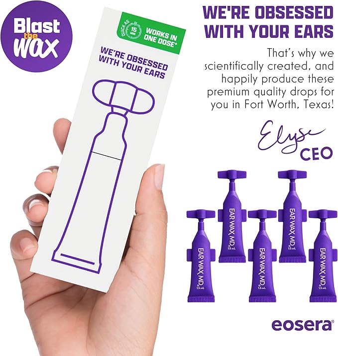 eosera Ear Wax MD Cleaning Drops - Fast-Acting Earwax Removal Solution - 5 Single-Use Vials - Doctor Recommended, Clinically Proven Wax Dissolver for Adults & Kids - Works in 15 Minutes