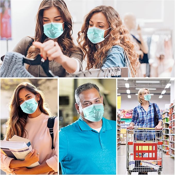 akgk Disposable Face Masks 100Pcs, 3 Layer Protective Face Mask Green Face Masks