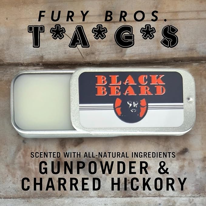 FURY BROS. TAGS Men’s Solid Cologne | Black Beard | Gunpowder & Charred Hickory | Beeswax Grapeseed Oil Fragrance | Made in USA | Travel Size .25 oz