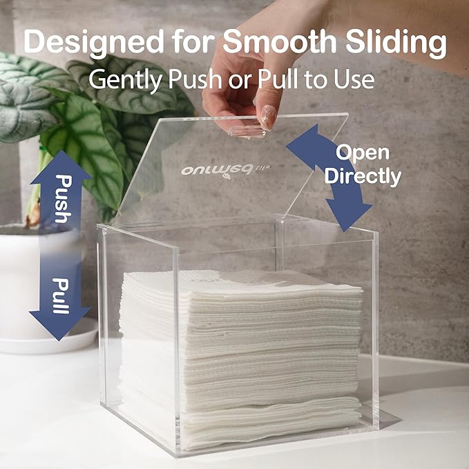 Ourmed Life Clear Acrylic Face Towel Holder, Organizer Box for Bathroom Countertop Storage, Disposable Face Towels Container and Face Towel Clear Box with 50 Count Clean Facial Towels Included