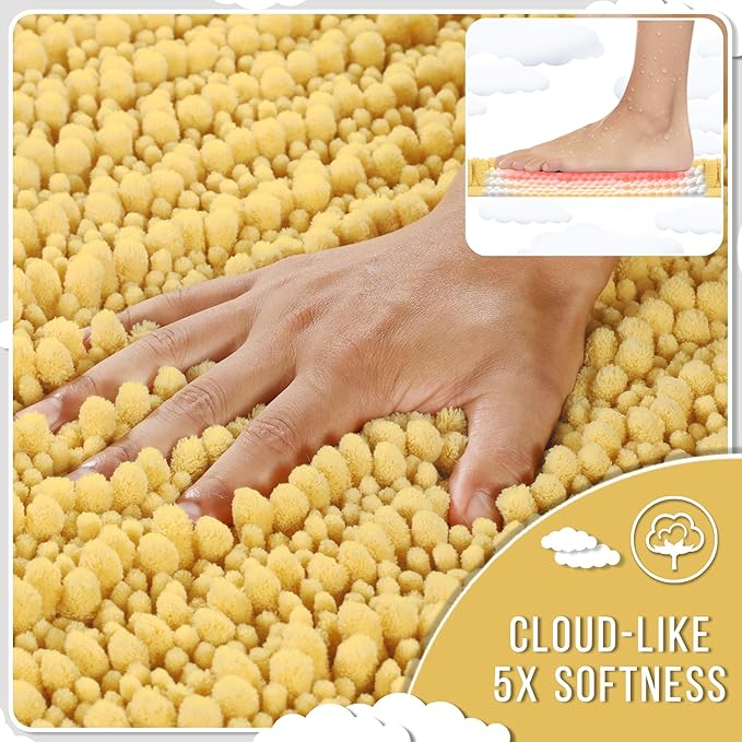 Yimobra Bathroom Runner Rug 55x24 Inch - Extra Long Non Slip Chenille Bath Mat, Soft & Absorbent, Machine Washable Shaggy Hallway Carpet for Vanity Tub Shower, Yellow Home Decor Accessories