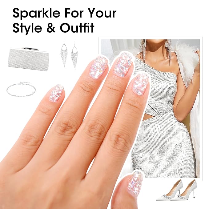 GELLEN Glitter Nail Polish Set 3 Colors Silver Gold Glitter Sequins Nail Polish Quick Dry Sparkle Nail Lacquer Reflective Fingernail Toenail Polish DIY Manicure Gift for Christmas/New Year/Winter