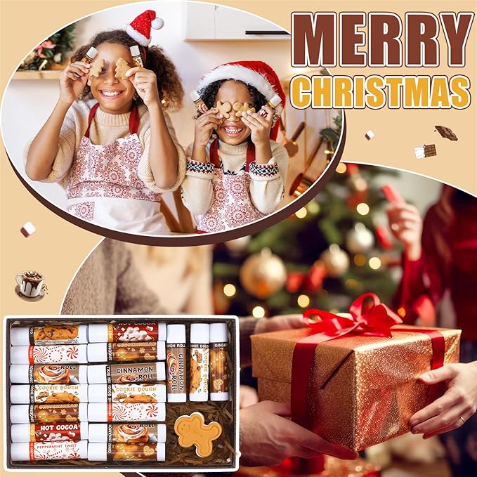 25pcs Christmas Peppermint Flavor Lip Balms Gift Bulk Candy Gingebread Hot Cocoa Cookie Cinnamon Flavor Lip Balm Favor Christmas Party Gift Stocking Stuffer for Coworker Staff Employee (Sweet)