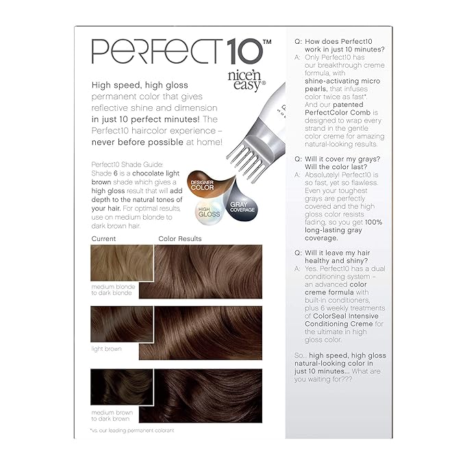 Clairol Nice'n Easy Perfect 10 Permanent Hair Dye, 6 Light Brown Hair Color, Pack of 2