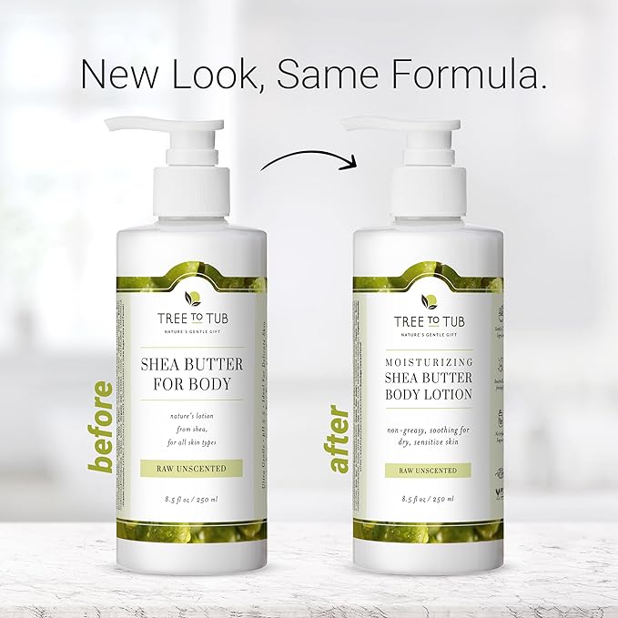 Tree to Tub Unscented Shea Butter Body Lotion for Dry Skin - Fragrance Free Lotion,Vegan Body Moisturizer, Good for Sensitive Skin for both Women & Men 2 Pack