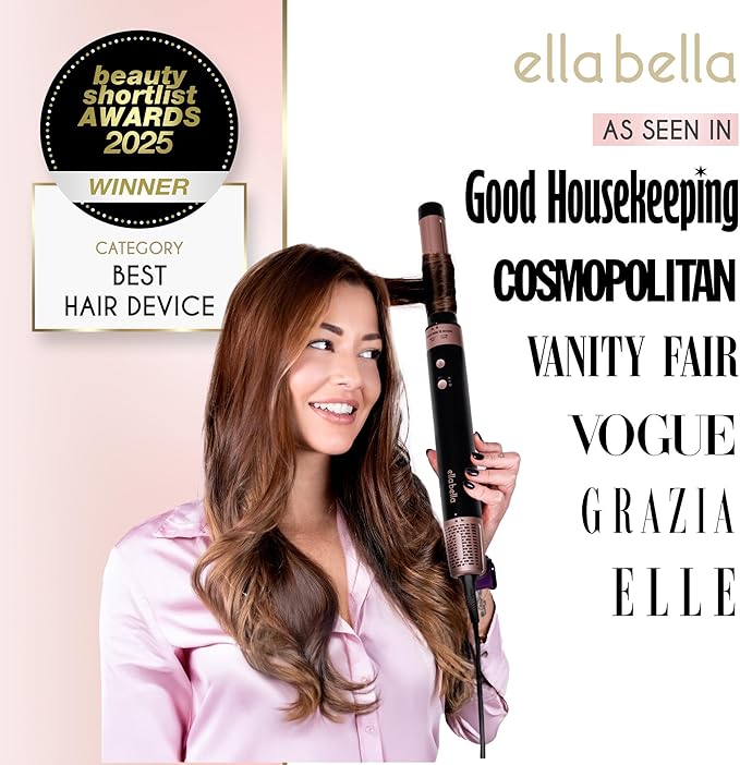 ELLA BELLA® 6 in 1 Professional Hot Air Styler • Powerful Hair Dryer & Straightener Set • Styling Without Heat Damage • Fast Drying Curling Volumizing Straightening • Includes Protective Travel Case