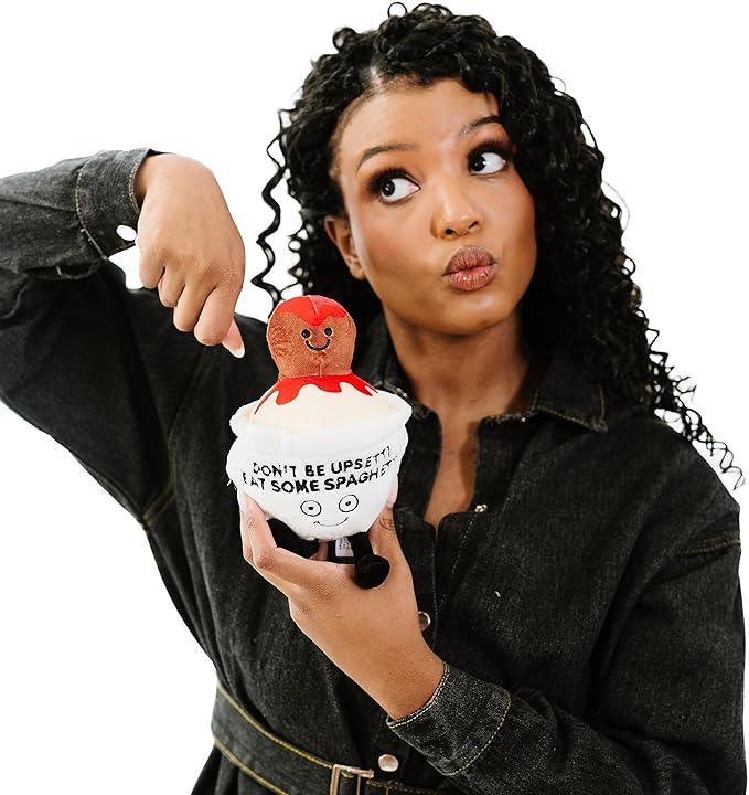 Punchkins Spaghetti Plushie - Don't Be Upsetti, Eat Some Spaghetti Sassy Spaghetti & Meatball Plush, Gift for Food Lovers, Cute Plush Toy for Gifting