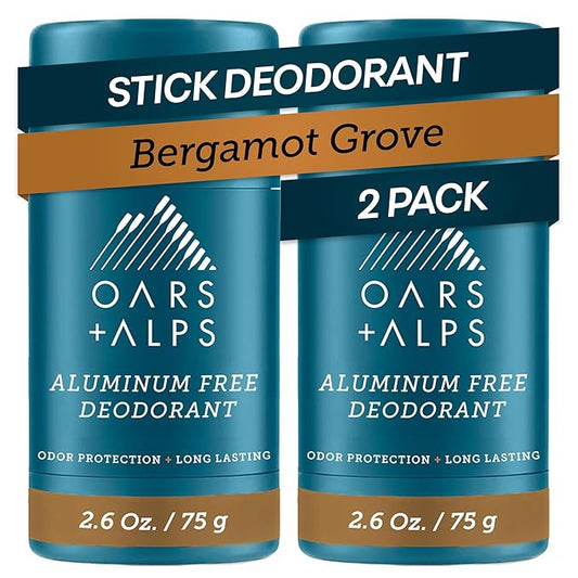 Oars + Alps Deodorant for Men & Women, Aluminum Free Deodorant for Men, Dermatologist Tested, Clean Ingredients, Vegan, Long Lasting, Odor Protection, Bergamot Grove, 2pk, 2.6oz