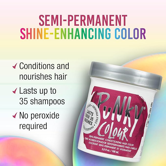 Punky Rose Red Semi Permanent Hair Color - Vegan & Cruelty-Free Conditioning Hair Dye, Lasts Up to 35 Washes, 3.5 fl oz