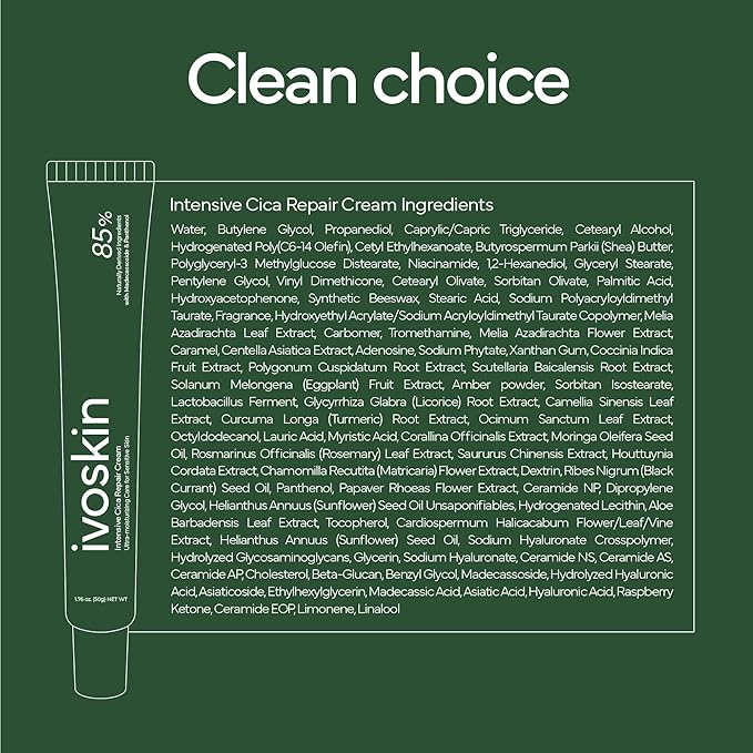 Intensive Cica Repair Cream, Korean Dexpanthenol cream, Restore Skin Barrier, Prevent Acne Breakouts, Ultra-Soothing & Hydrating Care Cream for Sensitive Skin with Madecassoside (1.76oz / 50g)