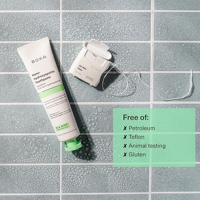 Boka Ela Mint Expandable Woven Dental Floss, Made from Plant-Based Vegetable Wax, Teflon-Free, 30 Yards of Waxed Floss (Pack of 1)