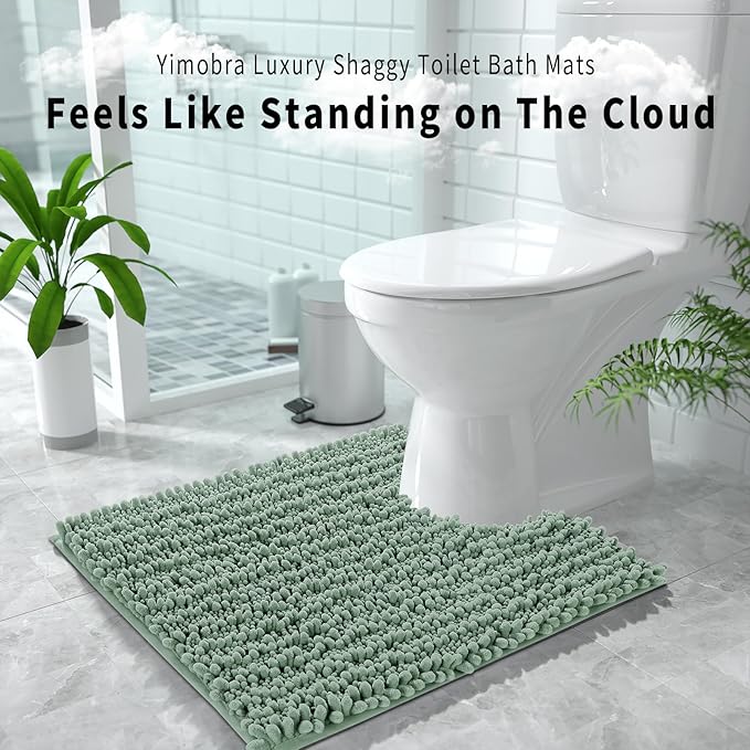 Yimobra Toilet Rug U Shaped Washable 24x20 Inch - Ultra Soft Absorbent Chenille Bath Rugs for Toilet, Quick Dry & Machine Washable, Non Slip Contour Bathroom Mat, Green