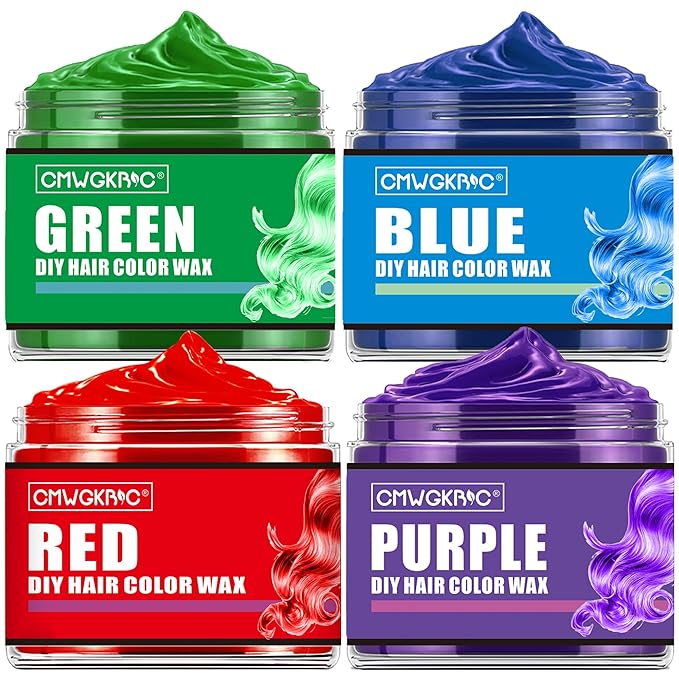 4 Colors Temporary Hair Color for Kids,Christmas Gifts for Teens Girls,Boys,Stocking Stuffers for Kids,Adults,Temporary Hair Dye,Hair Color Spray Green Red Blue Purple Hair Dye Hair Wax Color Instant