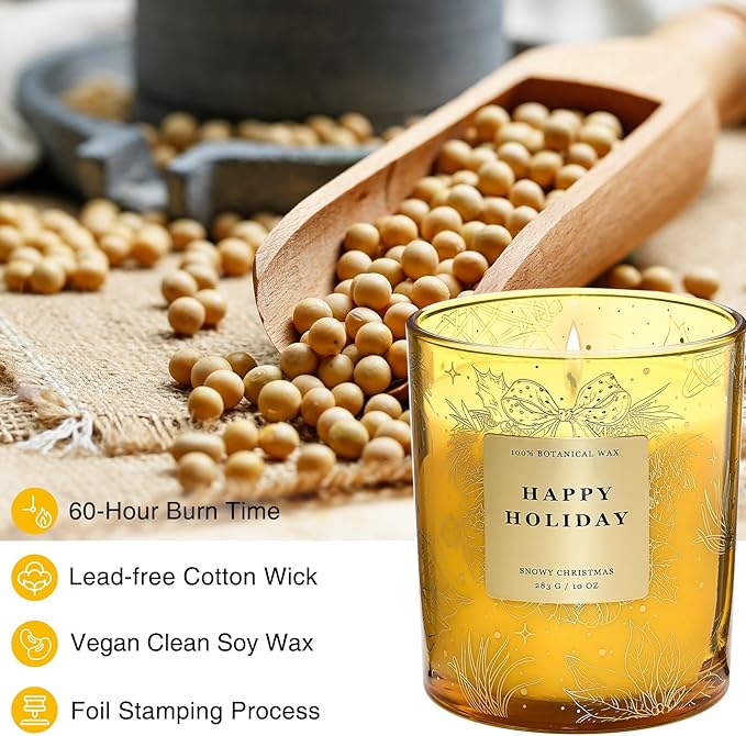 M&SENSE Holiday Scented Candle Gift for Women and Men - Snowy Christmas, 10 oz Soy Wax, Birthday, Holiday,Christmas, New Year Gift