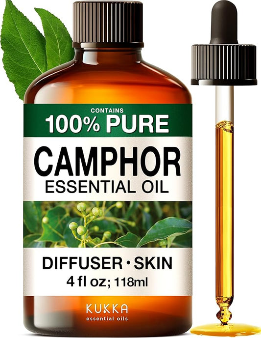 KUKKA Camphor Essential Oils - 4 Fl Oz - for Hair, Skin, Diffuser, Aromatherapy & DIY Soap Making Scent