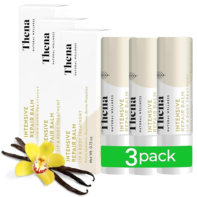 Organic Lip Treatment Balm Ultra Hydrating & Nourishing Care for Dry, Chapped, Cracked Lips & Skin, Visibly Smooths Wrinkles & Fine Lines, Natural Skin Care, 3 Pack Gift Set, Women & Men