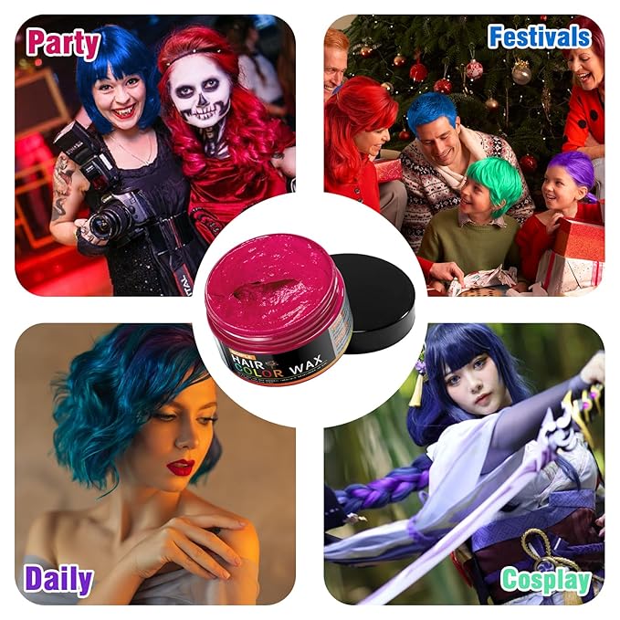 4 Colors Temporary Hair Color Wax for Christmas Party, Stocking Stuffers - DIY Washable Natural Instant Hair Color for Women Temporary Hair Dye for Kids Teens Women Men(Blue&Purple&Red&Green 4pcs)