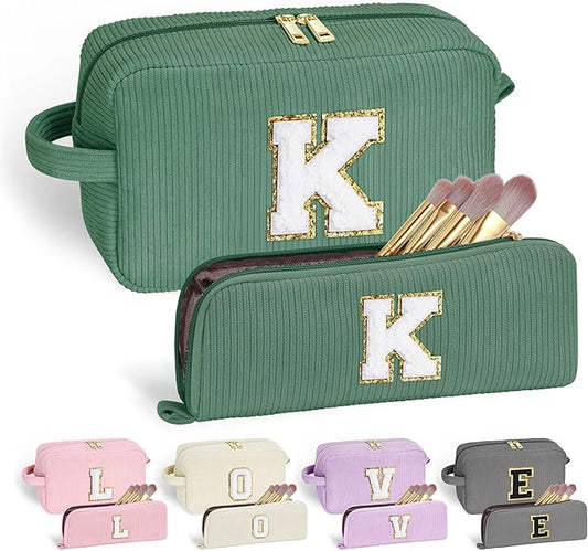 YOOLIFE Initial Travel Makeup Bag Cosmetic Bag - Teen Girl Gifts Trendy Stuff Friend Birthday Gifts for Women Teen Girl Kids