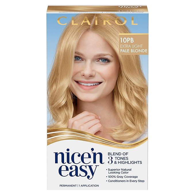 Clairol Nice'n Easy Permanent Hair Dye, 10PB Extra Light Pale Blonde Hair Color, Pack of 1
