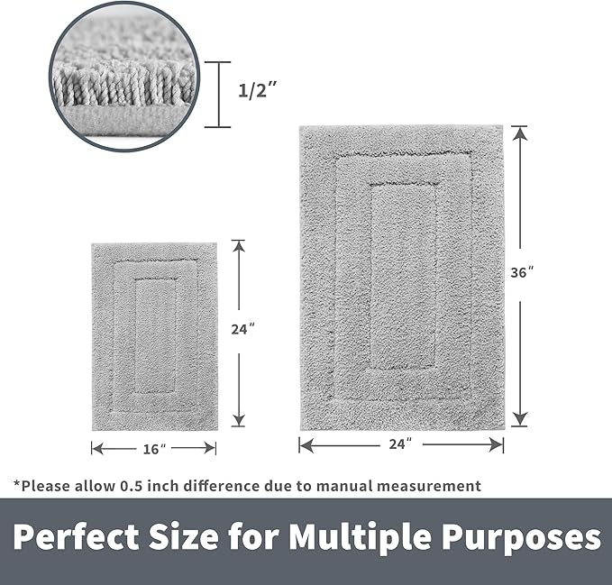 GRANNY SAYS Bathroom Rugs Sets 2 Piece,Soft Bath Mats for Bathroom, Bath Rugs Non Slip Washable, Absorbent Bath Rug for Tub, Shower and Toilet, Bath Mat Set (Gray, 20" x 32" + 16" x 24")