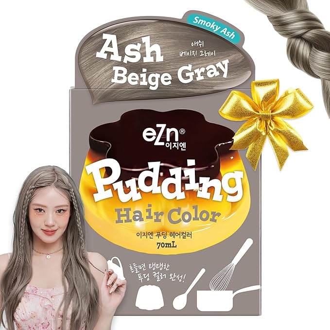 eZn Pudding Hair Dye, Ammonia-Free, Semi-Permanent DIY Korean Hair Dye Color with Keratin, Odorless Gentle for Sensitive Skin No Skin Irritation (Ash_Beige_Gray)