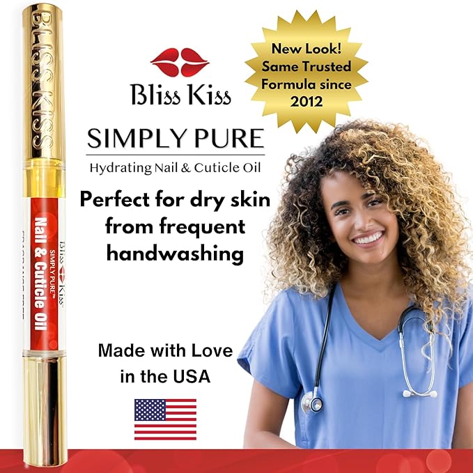 Bliss Kiss | 1 Fragrance Free | Nail Oil Cuticle Pen w/Vitamin E & Jojoba⏤Nail Strengthener Nail Growth Serum for Brittle Peeling Breaking Thin Nails