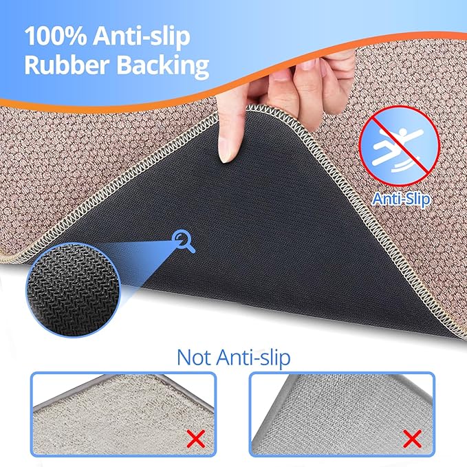 2 Pack Bathroom Rugs 17x27Inch, Thin Bath Mat with Rubber Backing Non-Slip, Absorbent,Quick Dry Machine Washable, Home Decor Accessories Cozy Cloth Bathroom Mat fit Under Door/Sink/Tub/Shower-Biege