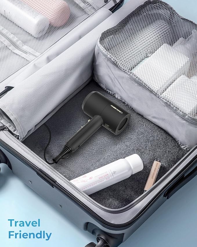 SHRATE Lightweight Ionic Hair Dryer with Diffuser - Powerful 1800W Blow Dryer for Fast Drying - Professional Low Noise Mini Hair Dryer for Travel, Gifts, Hair Styling (Black)