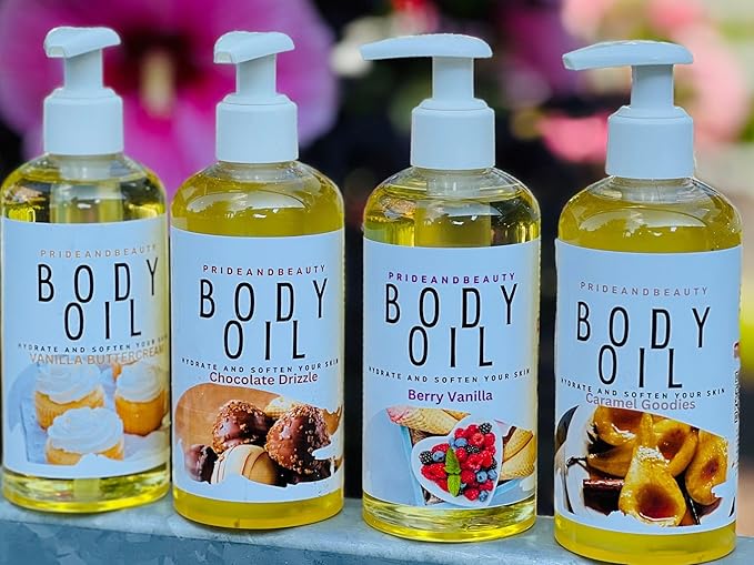PrideandBeauty After Shower Oil. Skin Hydrating Oil. Body Oil Scented. Body Oils For Women Dry Skin. (Vanilla Buttercream) (8 OUNCES, Vanilla Buttercream)