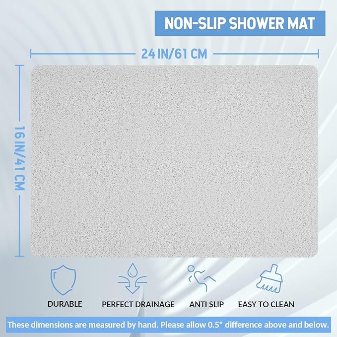 Non-Slip Bathtub Mat, Anti Slip Shower Mat, Fast Drying Bathtub Mats, Foot Scrubber Mat, Anti Slip Mat for Tub, Floor, Bathroom, Kitchen, Home, Hotel (White 24"×16")