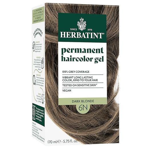 Herbatint Permanent Hair Dye For Women - 6N Dark Blonde - For Up To 100% Gray Coverage of Resistant Gray Hair - Ammonia-Free, Alcohol-Free & Vegan - Salon Influenced Hair Color 5.75 fl oz