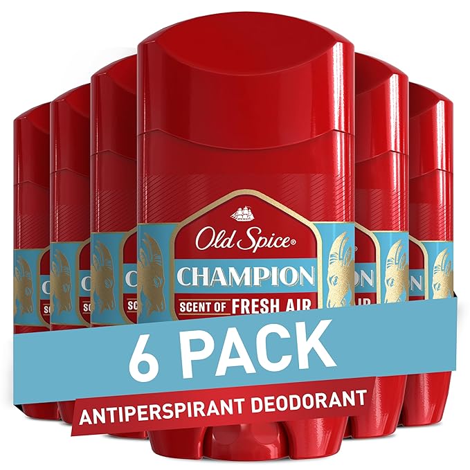 Old Spice Antiperspirant Deodorant for Men, 24/7 Sweat & Odor Protection, 24/7 Lasting Freshness, Invisible Solid, Champion with Fresh Air Scent, 2.6 oz (Pack of 6)
