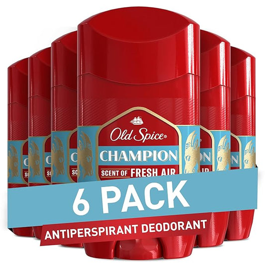 Old Spice Antiperspirant Deodorant for Men, 24/7 Sweat & Odor Protection, 24/7 Lasting Freshness, Invisible Solid, Champion with Fresh Air Scent, 2.6 oz (Pack of 6)