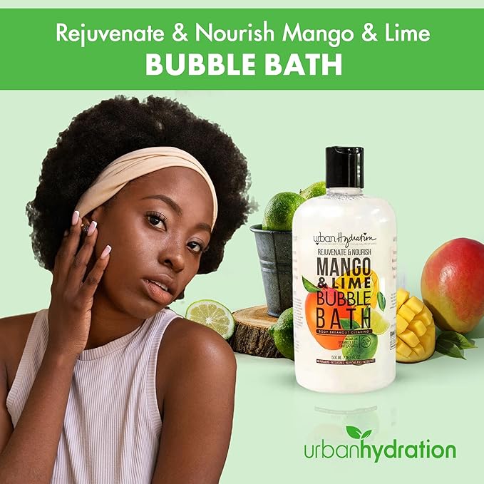 Urban Hydration Mango & Lime Bubble Bath, Foaming Bath Soak with Mango Seed Butter & Citrus Extracts, Natural Bubble Bath for Men & Women, Sulfate Free & Ideal for All Skin Types - 16.9 FL Oz