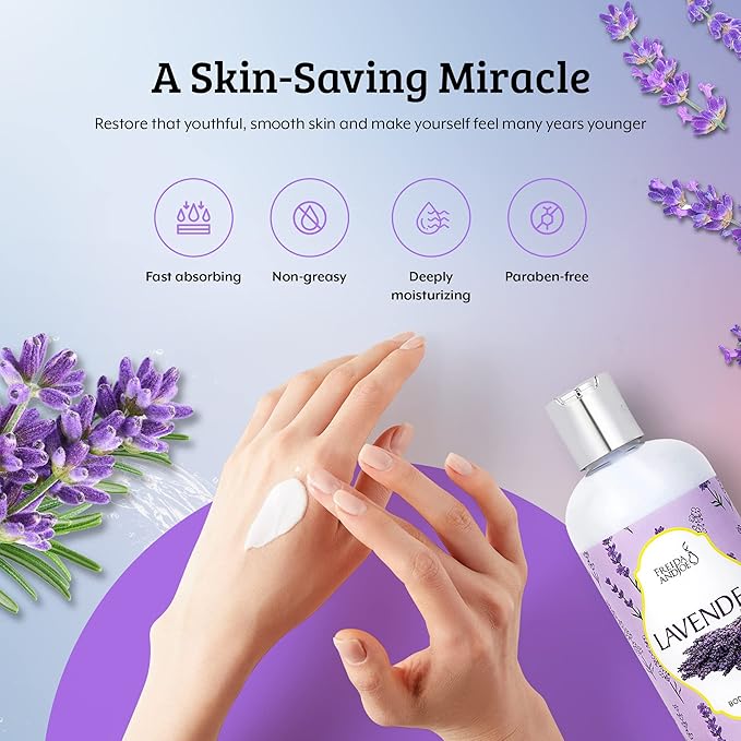 Home Spa Gift 10oz Deep Moisturizing Fragrance Body Lotion & 8 oz. Fine Fragrance Body Mist Set Luxury Self-Care Combo for Women and Girls (Lavender)