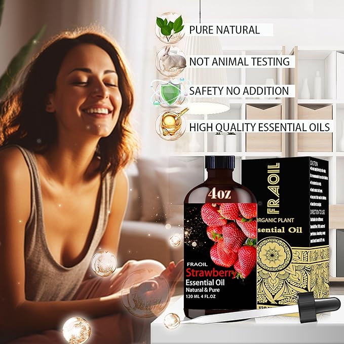 Strawberry Essential Oil, Strawberry Oil 4 Fl Oz 120ML for Diffuser Humidifier Yoga Cleaning DIY Candle Soap Making Perfume Gift for Women Essential Oils