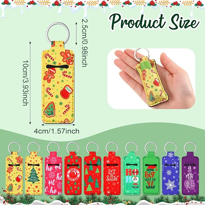 50 Pcs Christmas Lip Balm Holders Bulk Christmas Lipstick Lip Gloss Holder Keychain Xmas Stocking Stuffers Gift Women