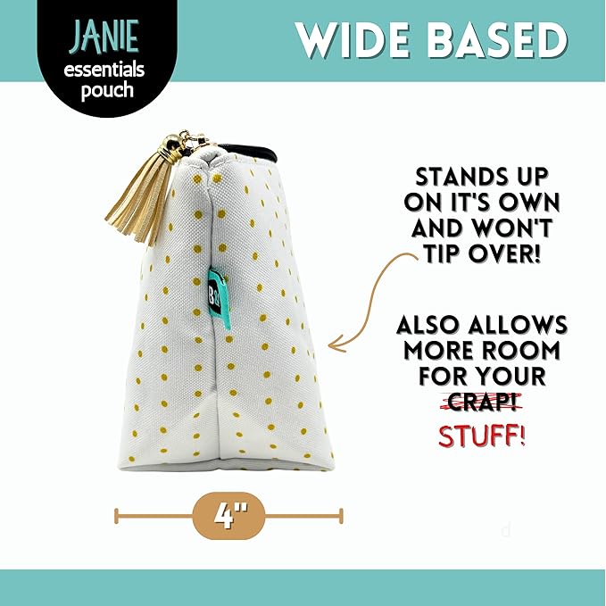 Brooke & Jess Designs Bride Janie Pouch Gifts for Women Gold Dotted Makeup Bags Cosmetic Bag Travel Toiletry Makeup Pouch Pencil Bag with Zipper Best Wedding Gifts