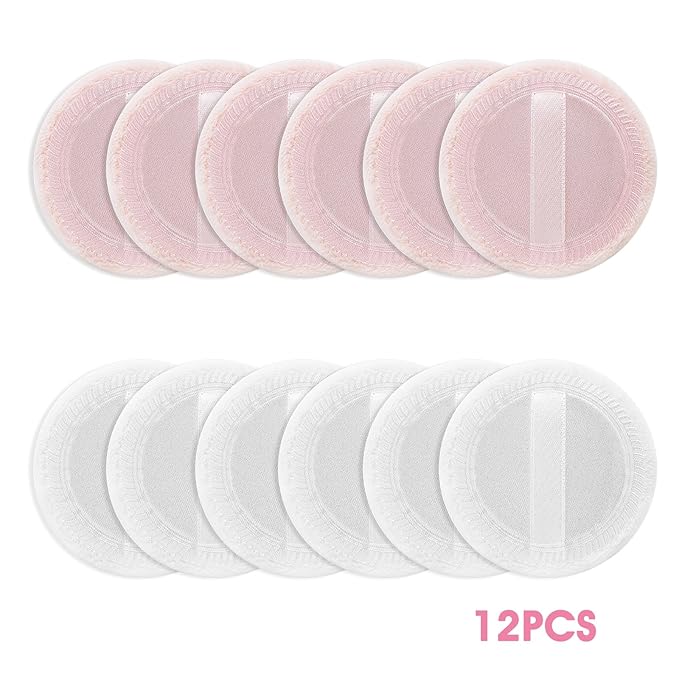 12PCS Makeup Powder Puffs Pink Cotton Powder Puffs Round Powder Puff for Makeup Face Powder Velour Puffs for Loose Powder Washable (pink+white-12pcs)