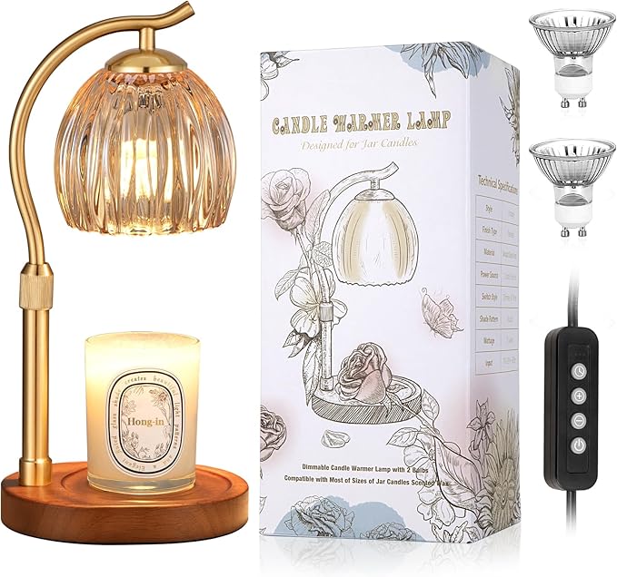 Hong-in Flower Candle Warmer Lamp - Modern Home Decor House Warming Gifts Wax Melt Warmer for Jar Scented Candles Vintage Birthday Gift for Women Mom (Amber)