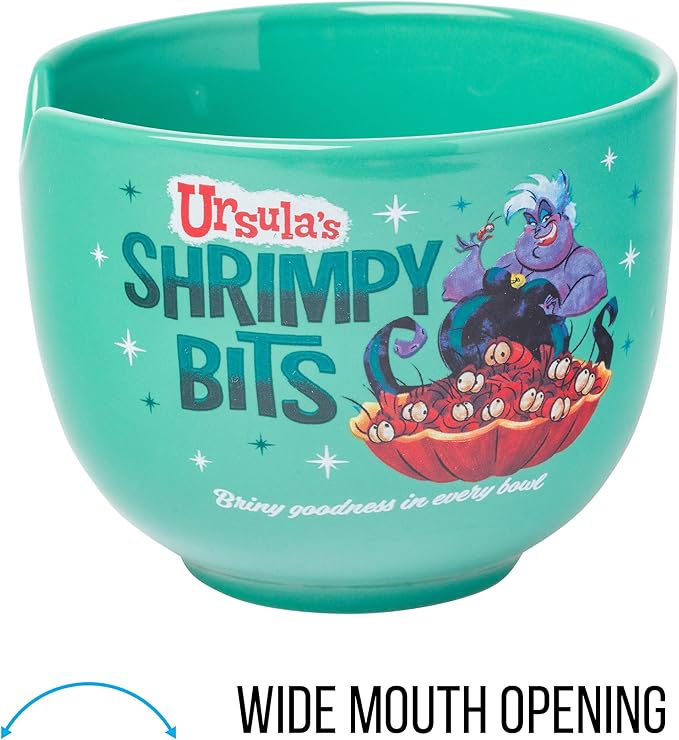 Silver Buffalo Disney Villains Little Mermaid Ursula's Shrimpy Bits Ceramic Ramen Noodle Rice Bowl with Chopsticks, Microwave Safe, 20 Ounces, Little Mermaid Ursula's Shrimpy Bits