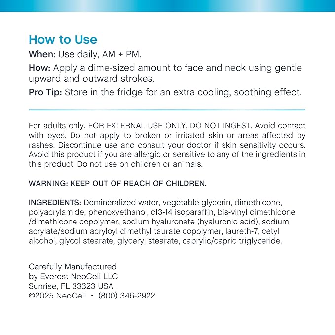 NeoCell Hyaluronic Acid Moisturizer | 4 oz | Moisturizing Topical Gel Cream | for Face and Neck | Advanced Skin Hydration