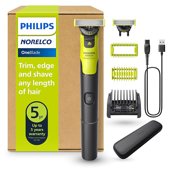 Philips Norelco OneBlade 360 with Connectivity Hybrid Face + Body, Electric Beard Trimmer, Shaver and Body Groomer with 360 Blade Tech, 2x360 Blade, 5-in-1 Comb, Body Kit, Travel Case, Model QP4631/90