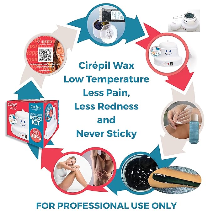 Cirepil - Waxing Kit - Introduction Waxing Kit - Heater, Blue wax Beads, Pre & Post products & an Empty Tin - The Best Temperature for your Cirepil Wax