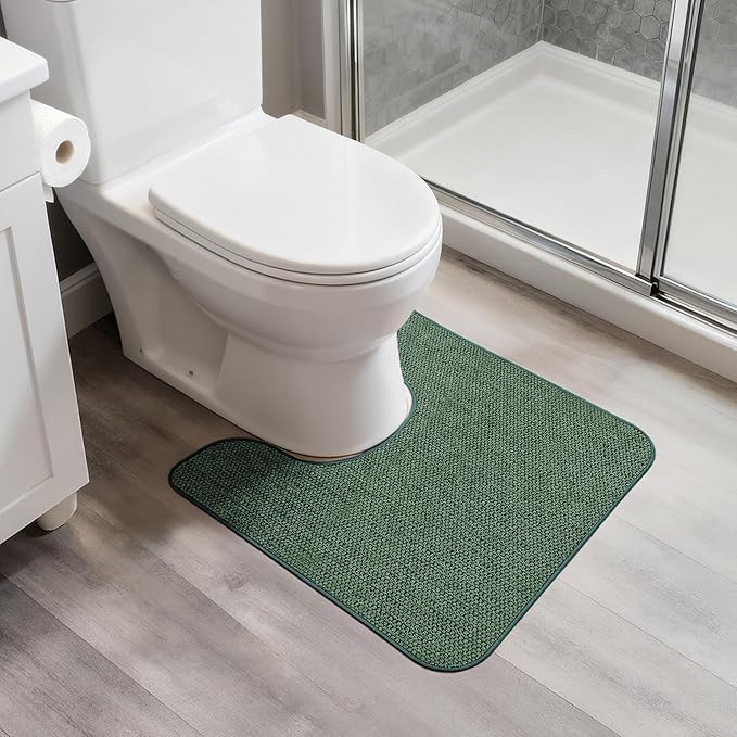 Toilet Rugs U Shaped Bathroom Rug,Machine Washable Non Slip Quick Dry Super Absorbent Ultra Thin Toilet Mats for Bathroom Toilet.Green,1'8"x2'(20x24inch)