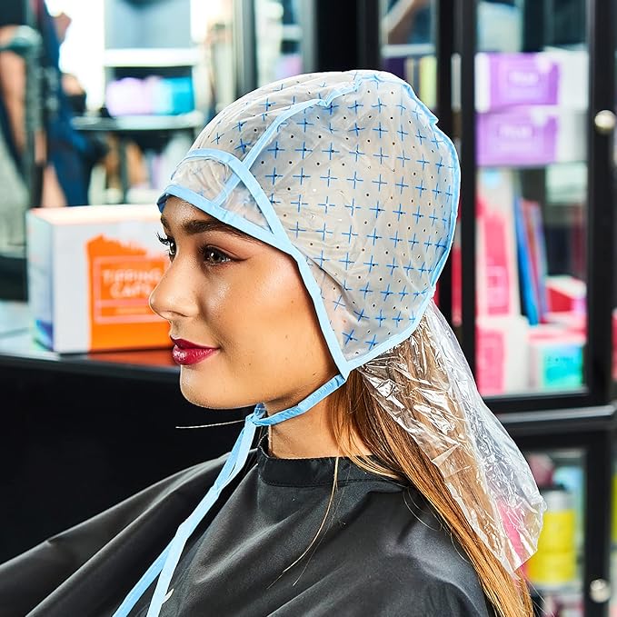 Colortrak 24 Disposable Caps with 2 Needles Kit for Tipping, Hair Color and Highlighting, Lined Cap with Neck Protector Minimizes Color Bleeding, Pull-Out Visor Protects Face, Flap Protects Skin