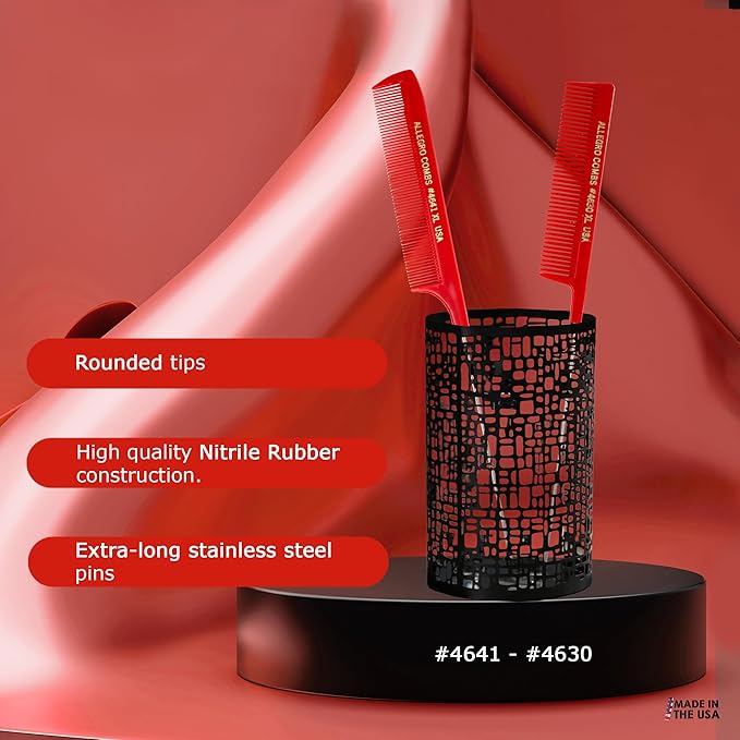 Allegro XL Rat Tail & Pin Combs - Metal Tail Foiling Combs for Stitch Braids - 2 Pc. (Red)