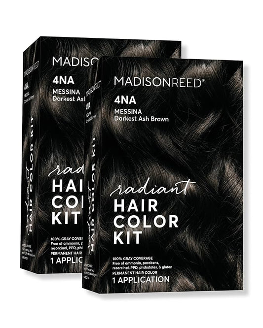 Madison Reed Radiant Hair Color Kit | 4NA Darkest Ash Brown with Cool Smoky Undertones (Messina Brown) for 100% Gray Hair Coverage | Dimensional Permanent Hair Dye | PPD-Free & Ammonia-Free | 2 Pack